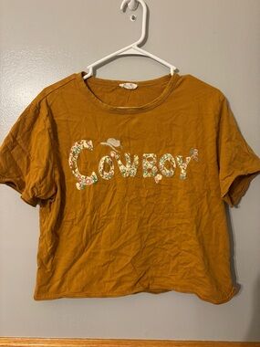 Cowboy Graphic Mustard Crop Top T-Shirt Women Miss Me Medium